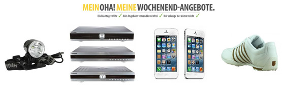 OHA-Deals zum Wochenende iPhone 5 16GB, K-Swiss Sneaker, LED Scheinwerfer und Telefunken 3in1 Bundle