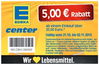 5€ Edeka Gutschein mit einem Mindestbestellwert von nur 20€