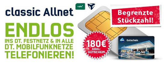 Allnet-Flat von Mobilcom für effektiv 2,49€ im Monat dank 180€ Aral Tankgutschein