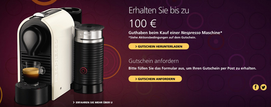 Bis zu 100€ Cashback beim Kauf einer neuen Nespresso-Maschine