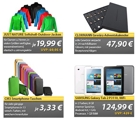 OHA Deals zum Wochenende – Samsung Galaxy Tab 2 P3110, Clormann Adventskalender und noch mehr