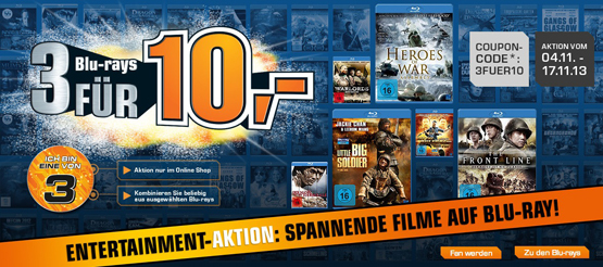 3 Blu-rays für 10€ bei Saturn dank Gutschein