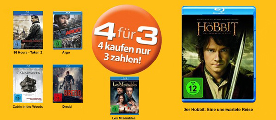 4 Blu-ray Filme für 30€ bei Müller und Amazon