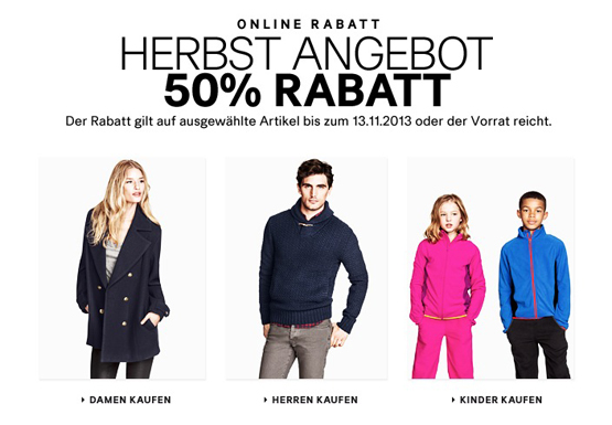 50 Prozent Rabatt auf ausgewählte Artikel bei H&M