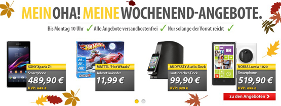 OHA Deals zum Wochenende – Nokia Lumia 1020, Sony Xperia Z1, Audyssey Audio-Dock und mehr