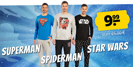 Herren Pyjamas SportSpar Star Wars Spiderman Superman